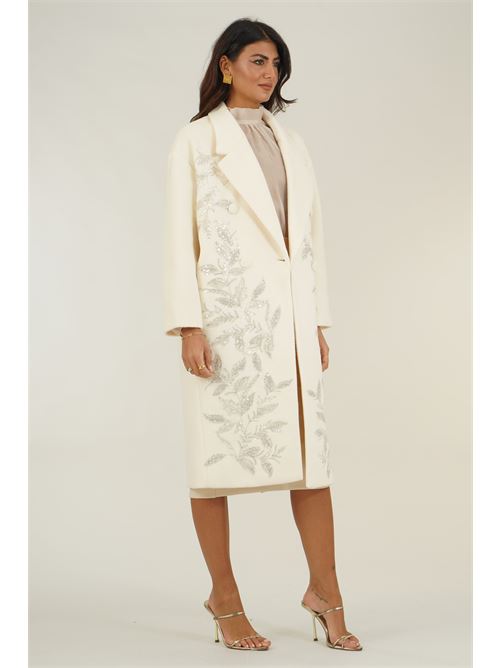Cappotto doppio petto con decorazioni gioiello Twins Fantasy | T5082IVORY